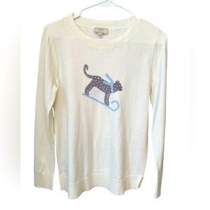 LOFT Cat Graphic Sweater Women’s Size Medium Cream Cute Comfy